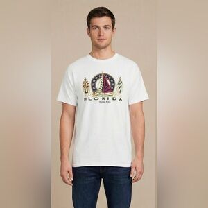 Vtg Florida Sailing Boat Academia White Tee Shirt Size L
